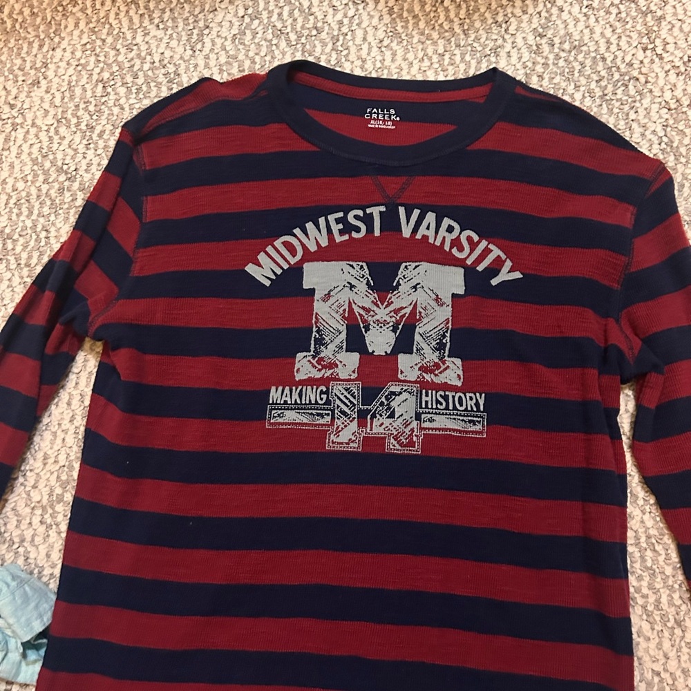 Falls Creek Kids Midwest Varsity Red and Blue Long Sleeve Tee
